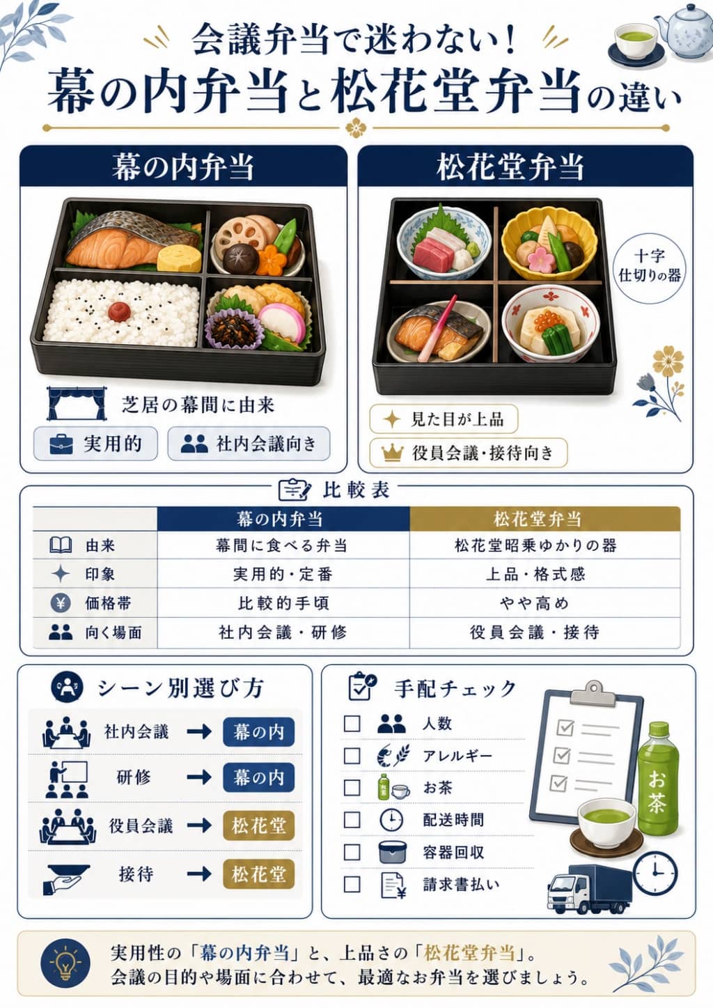 幕の内弁当と松花堂弁当の違いと選び方