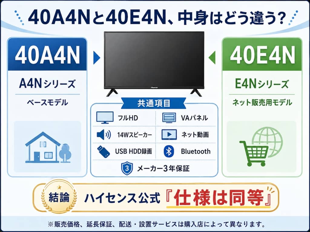 40A4Nと40E4N、中身はどう違う？