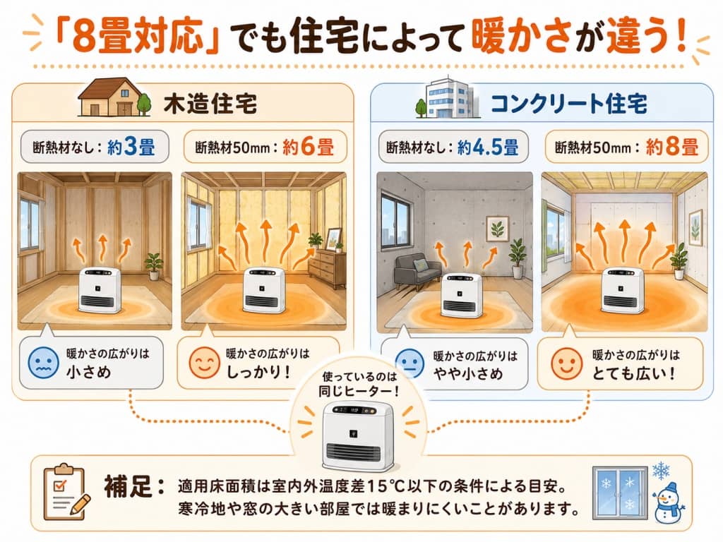 「8畳対応」でも住宅によって暖かさが違う！
