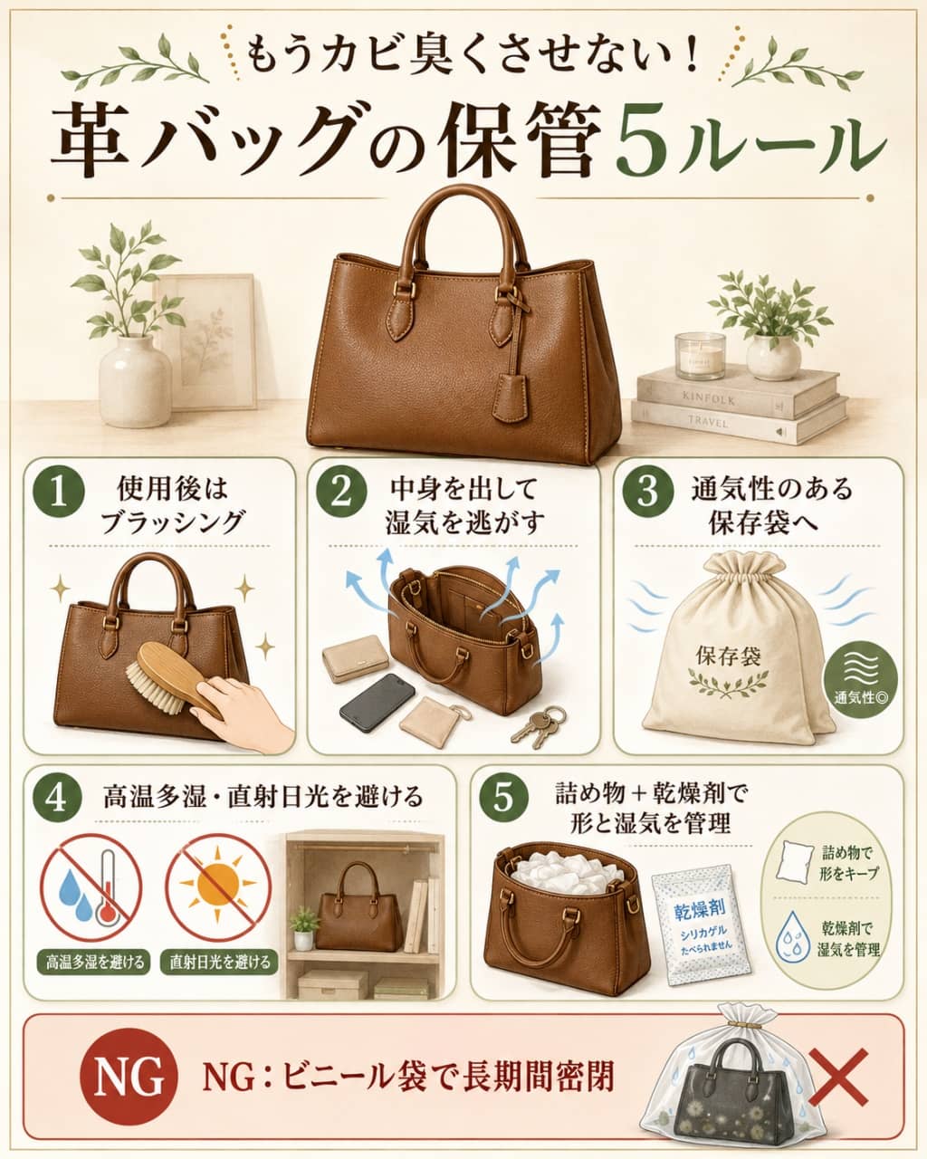 もうカビ臭くさせない！革バッグの保管5ルール