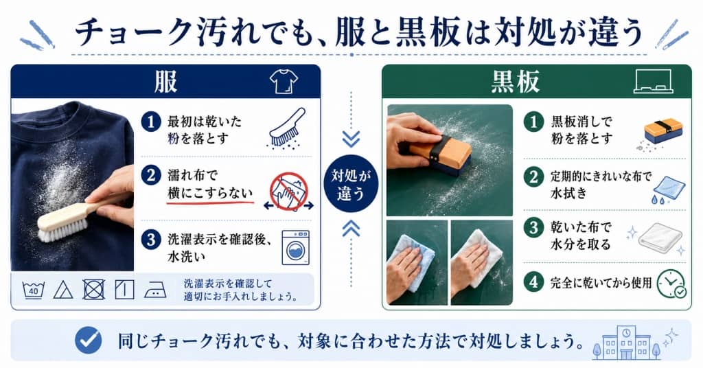 チョーク汚れでも、服と黒板は対処が違う