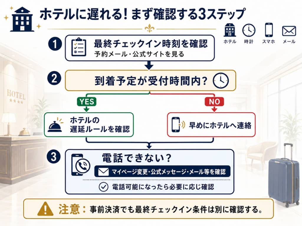 ホテルに遅れる！まず確認する3ステップ