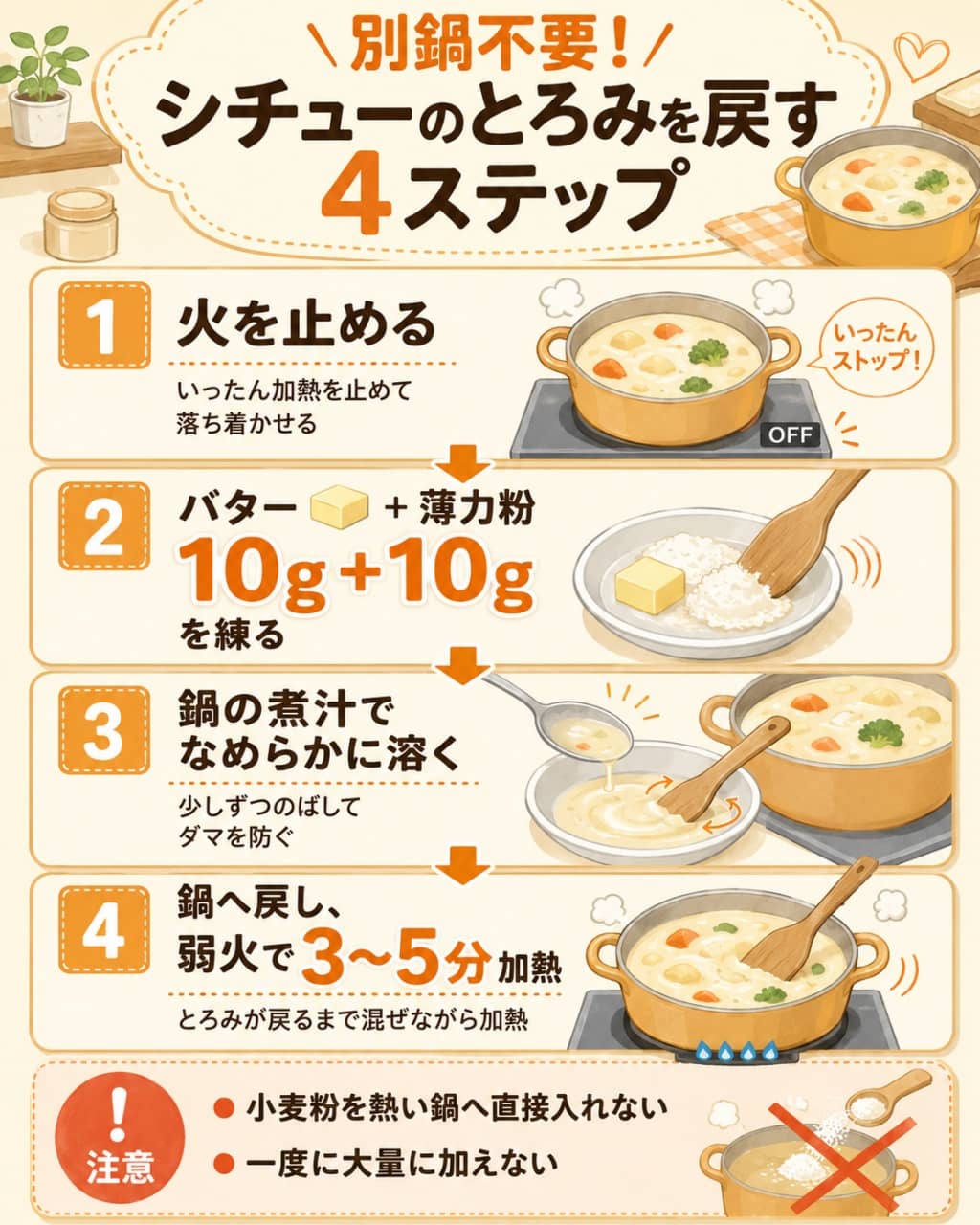 別鍋不要！シチューのとろみを戻す4ステップ