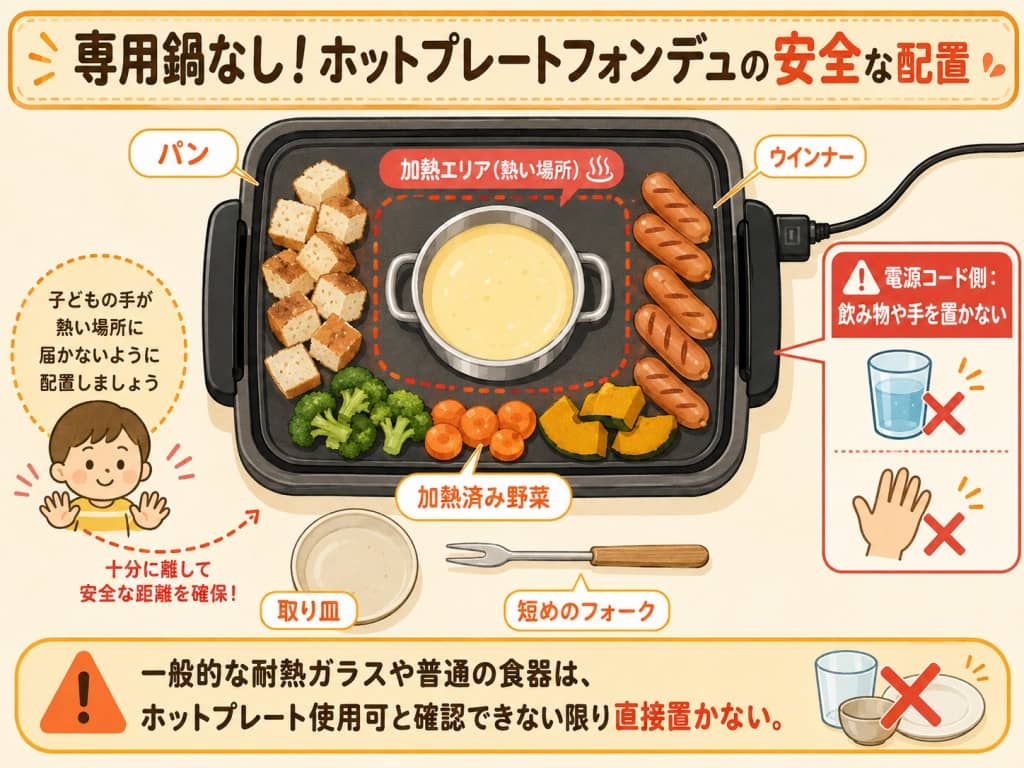 専用鍋なし！ホットプレートフォンデュの安全な配置