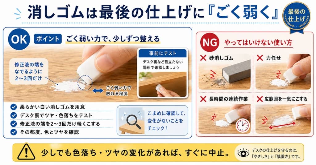 消しゴムは最後の仕上げに「ごく弱く」