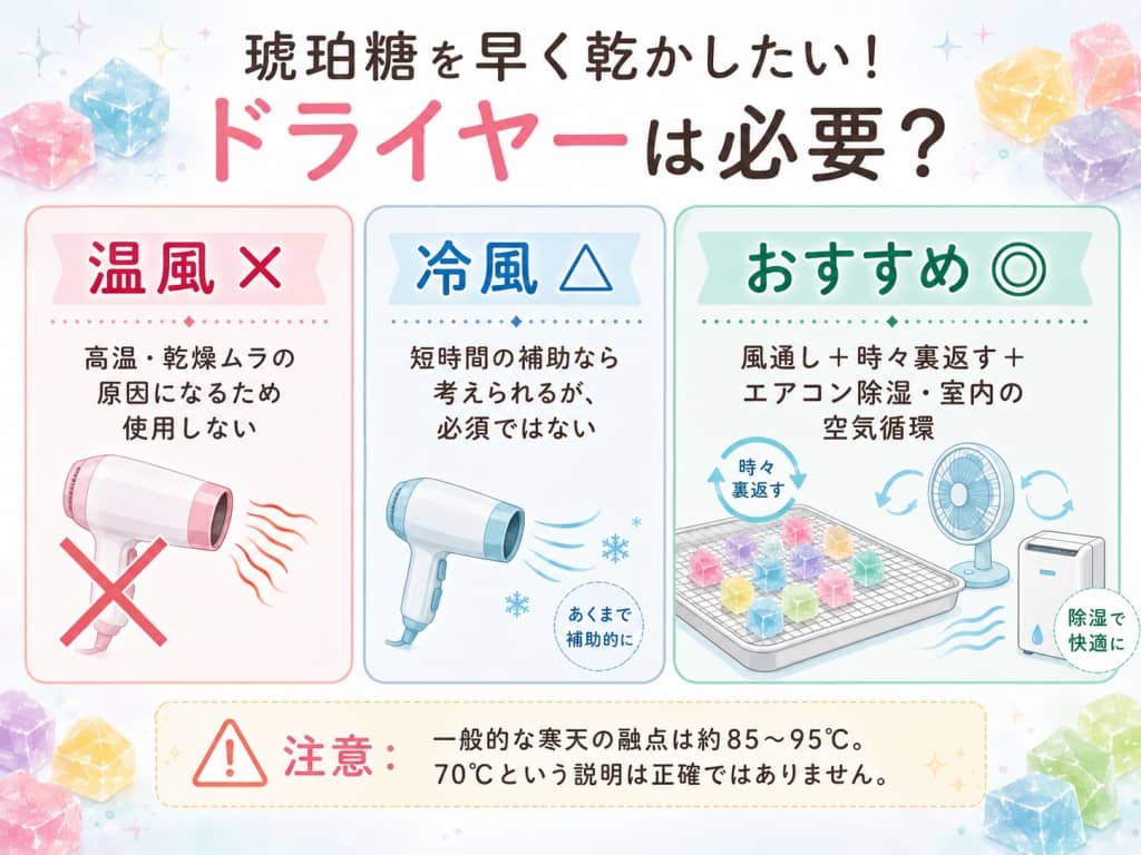 琥珀糖を早く乾かしたい！ドライヤーは必要？