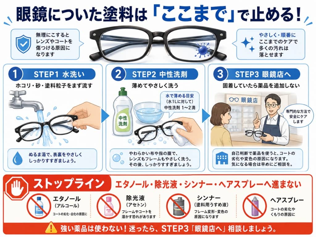 眼鏡についた塗料は「ここまで」で止める！