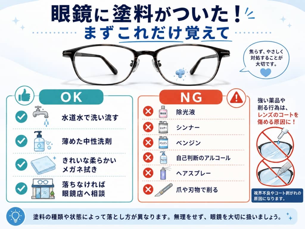 眼鏡に塗料がついた！まずこれだけ覚えて