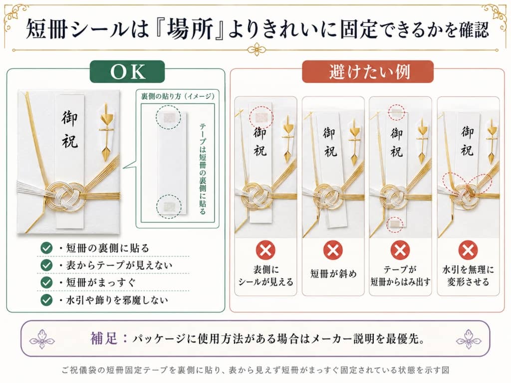 短冊シールは「場所」よりきれいに固定できるかを確認