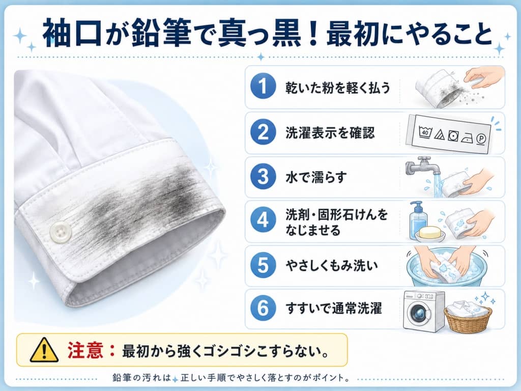 袖口が鉛筆で真っ黒！最初にやること