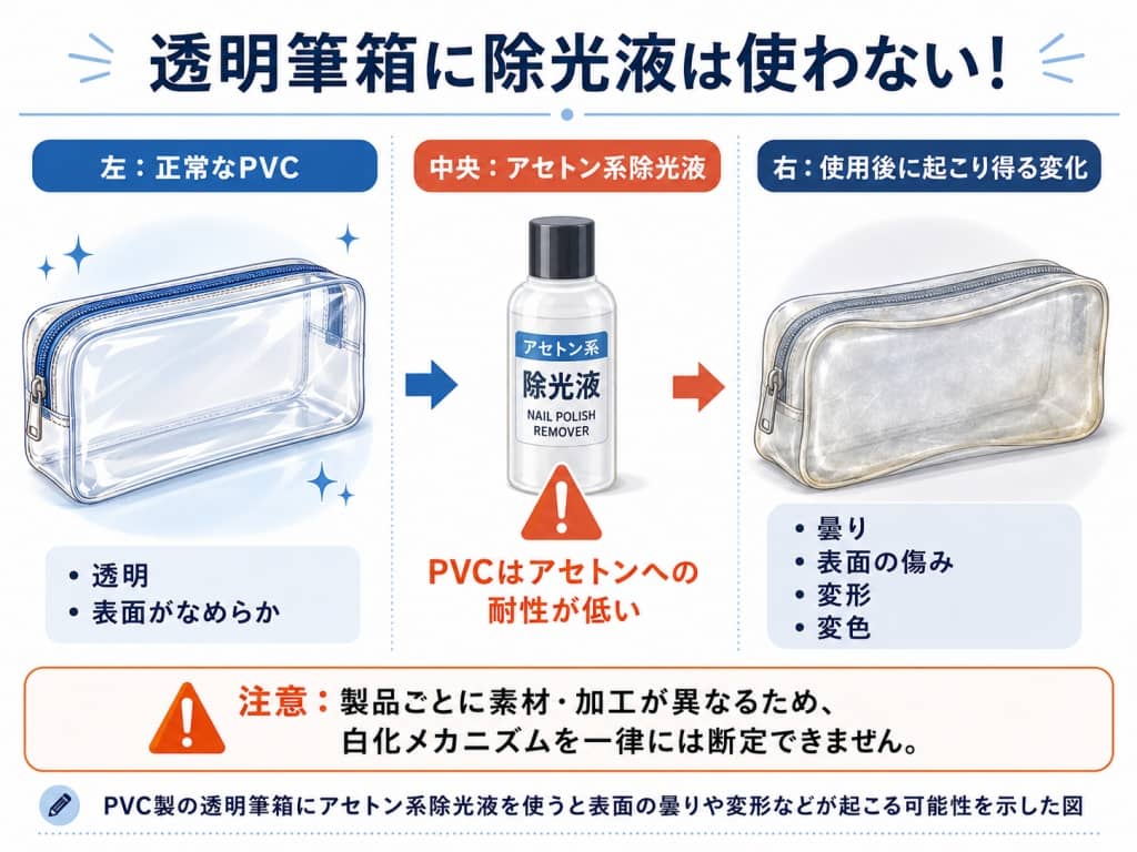 透明筆箱に除光液は使わない！