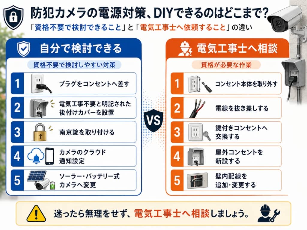 防犯カメラの電源対策、DIYできるのはどこまで？