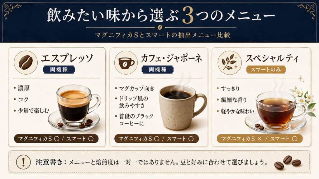 飲みたい味から選ぶ3つのメニュー