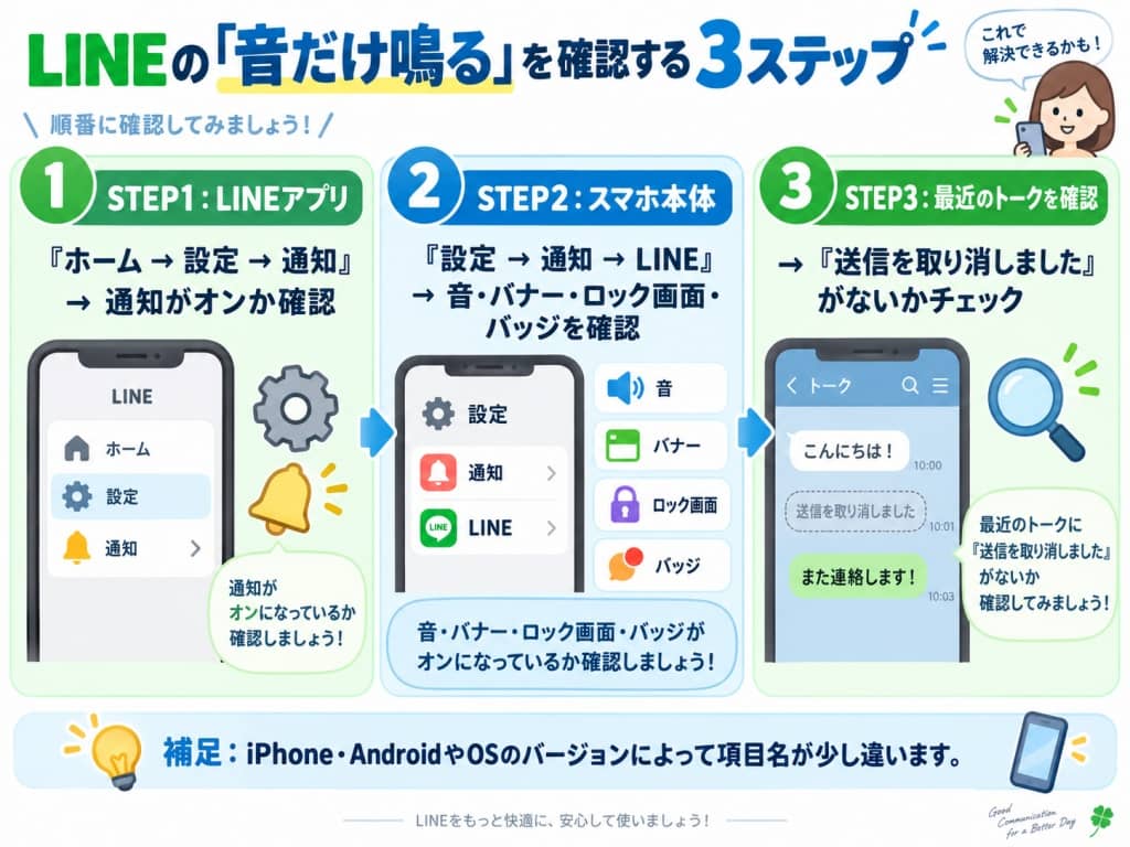 LINEの「音だけ鳴る」を確認する3ステップ