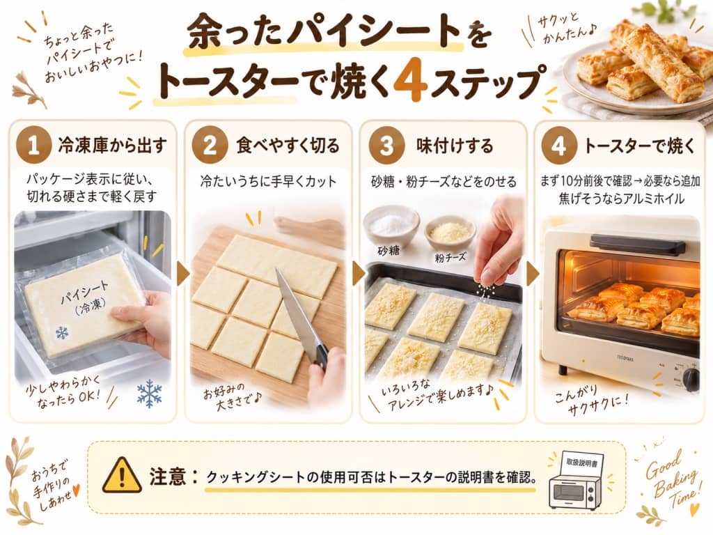 余ったパイシートをトースターで焼く4ステップ