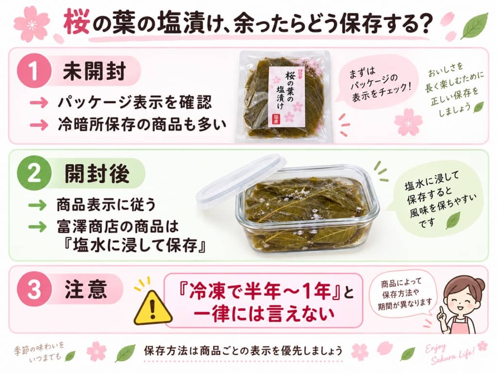 桜の葉の塩漬け、余ったらどう保存する？