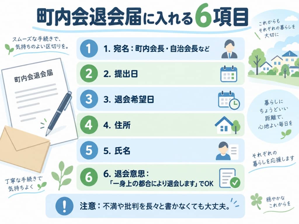 町内会退会届に入れる6項目