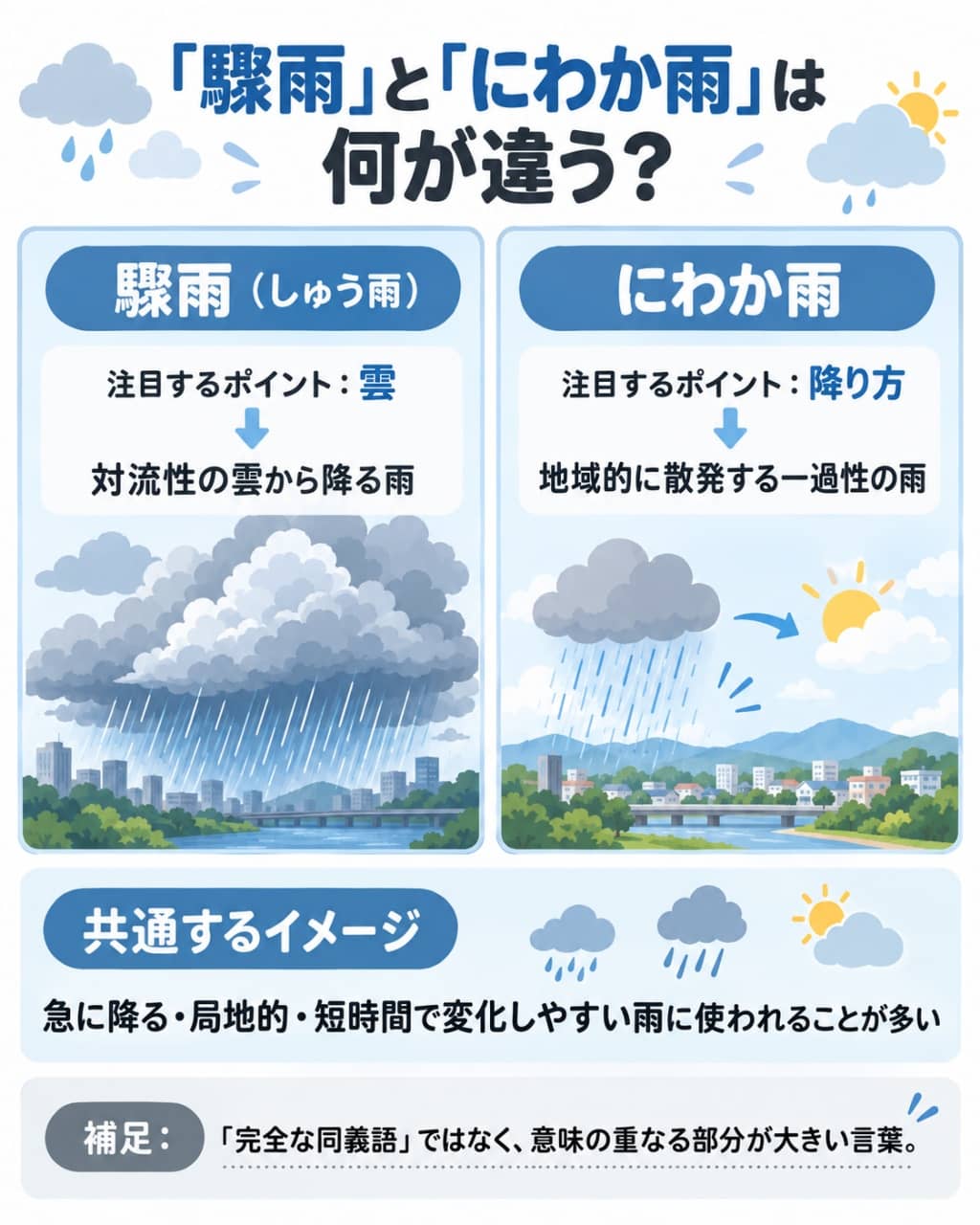 「驟雨」と「にわか雨」は何が違う？