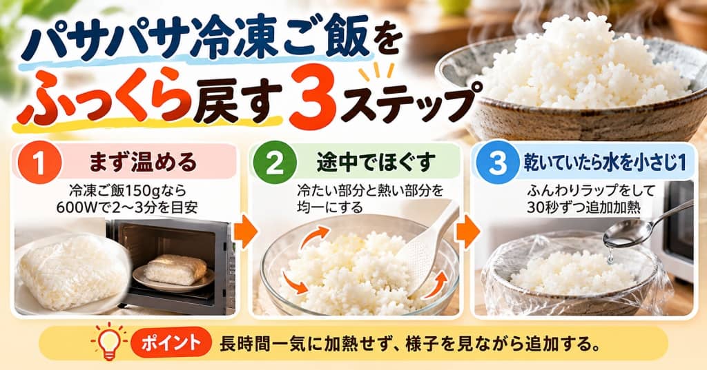 パサパサ冷凍ご飯をふっくら戻す3ステップ