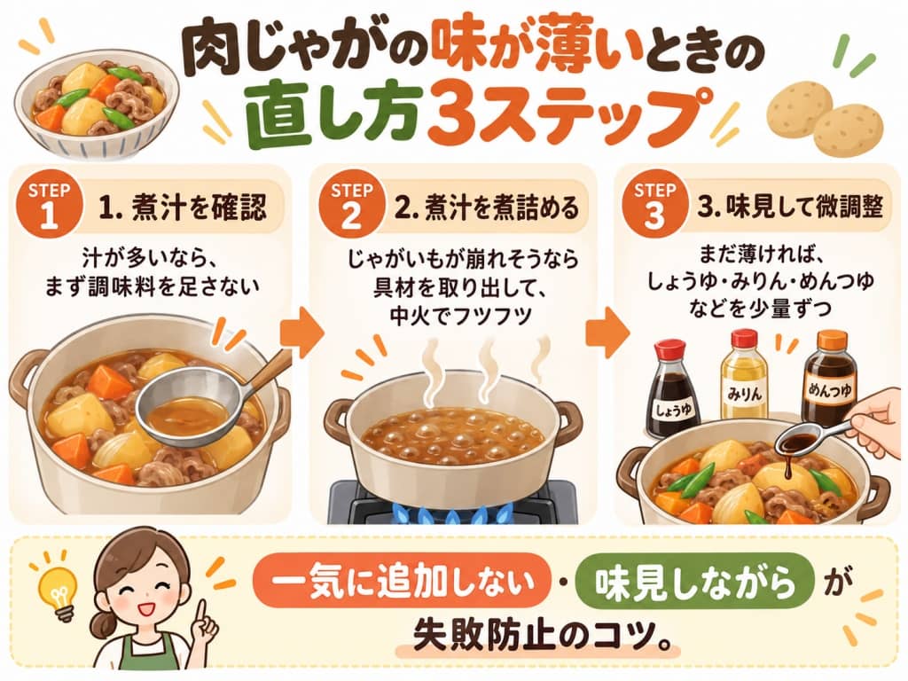 肉じゃがの味が薄いときの直し方3ステップ